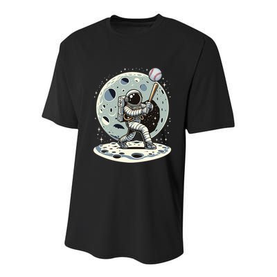 Astronaut Baseball Player Outer Space Moon Space Hitter Gift Youth Performance Sprint T-Shirt