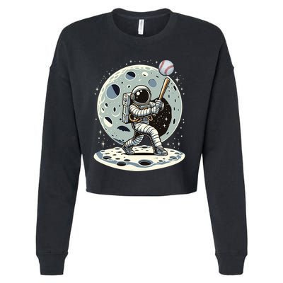 Astronaut Baseball Player Outer Space Moon Space Hitter Gift Cropped Pullover Crew