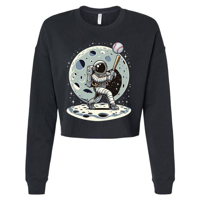 Astronaut Baseball Player Outer Space Moon Space Hitter Gift Cropped Pullover Crew