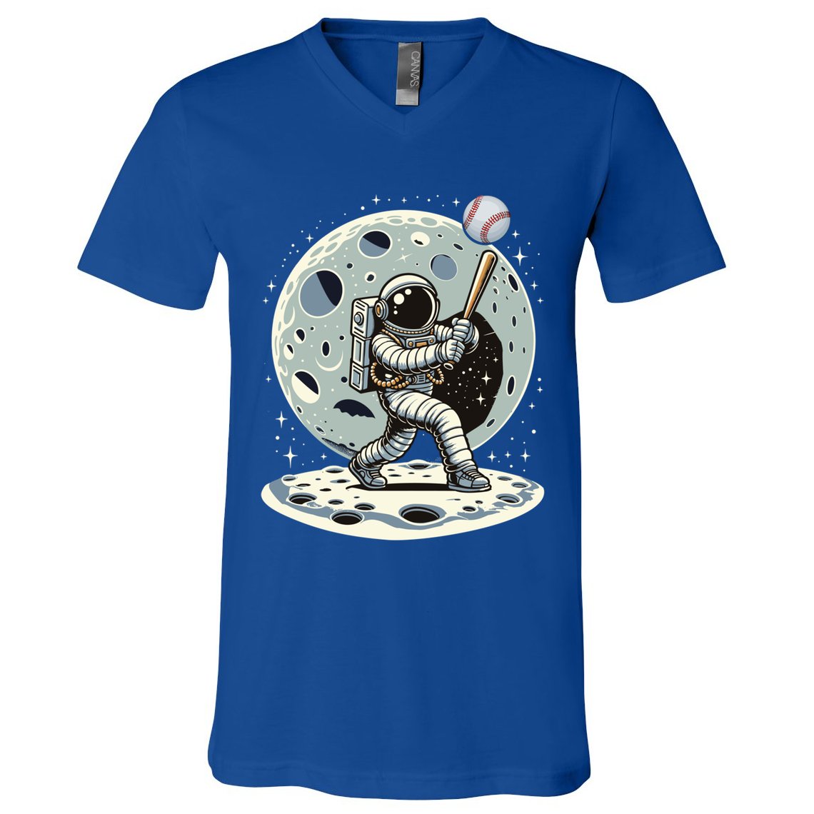 Astronaut Baseball Player Outer Space Moon Space Hitter Gift V-Neck T-Shirt