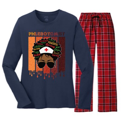 Afro Black Phlebotomist Queen Nurses Day Black History Month Women's Long Sleeve Flannel Pajama Set 