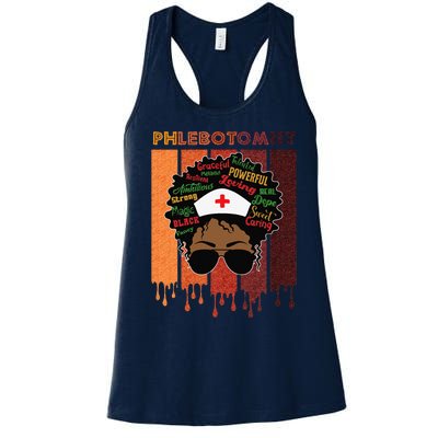 Afro Black Phlebotomist Queen Nurses Day Black History Month Women's Racerback Tank