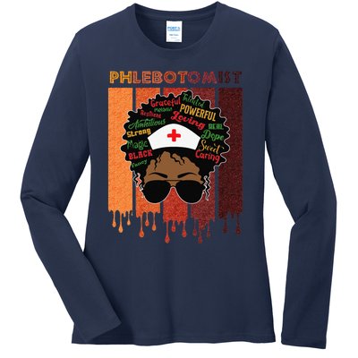 Afro Black Phlebotomist Queen Nurses Day Black History Month Ladies Long Sleeve Shirt