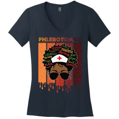 Afro Black Phlebotomist Queen Nurses Day Black History Month Women's V-Neck T-Shirt