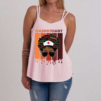 Afro Black Phlebotomist Queen Nurses Day Black History Month Women's Strappy Tank