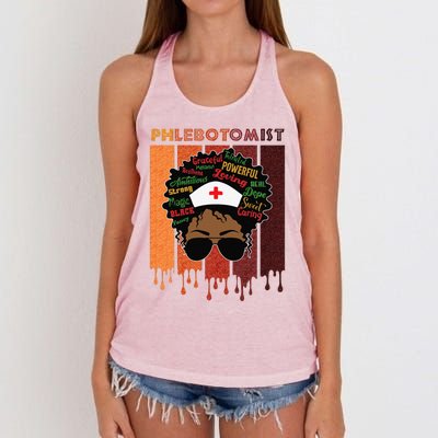 Afro Black Phlebotomist Queen Nurses Day Black History Month Women's Knotted Racerback Tank