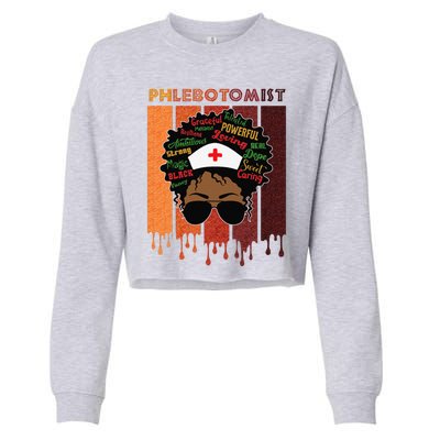 Afro Black Phlebotomist Queen Nurses Day Black History Month Cropped Pullover Crew