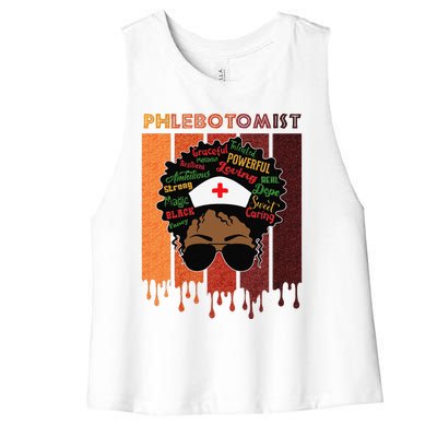 Afro Black Phlebotomist Queen Nurses Day Black History Month Women's Racerback Cropped Tank