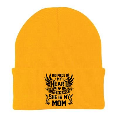 A Big Piece Of My Heart Lives In Heaven She Is My Mom Funny Gift Knit Cap Winter Beanie