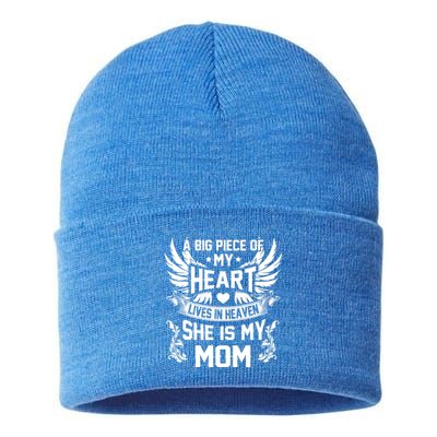 A Big Piece Of My Heart Lives In Heaven She Is My Mom Funny Gift Sustainable Knit Beanie