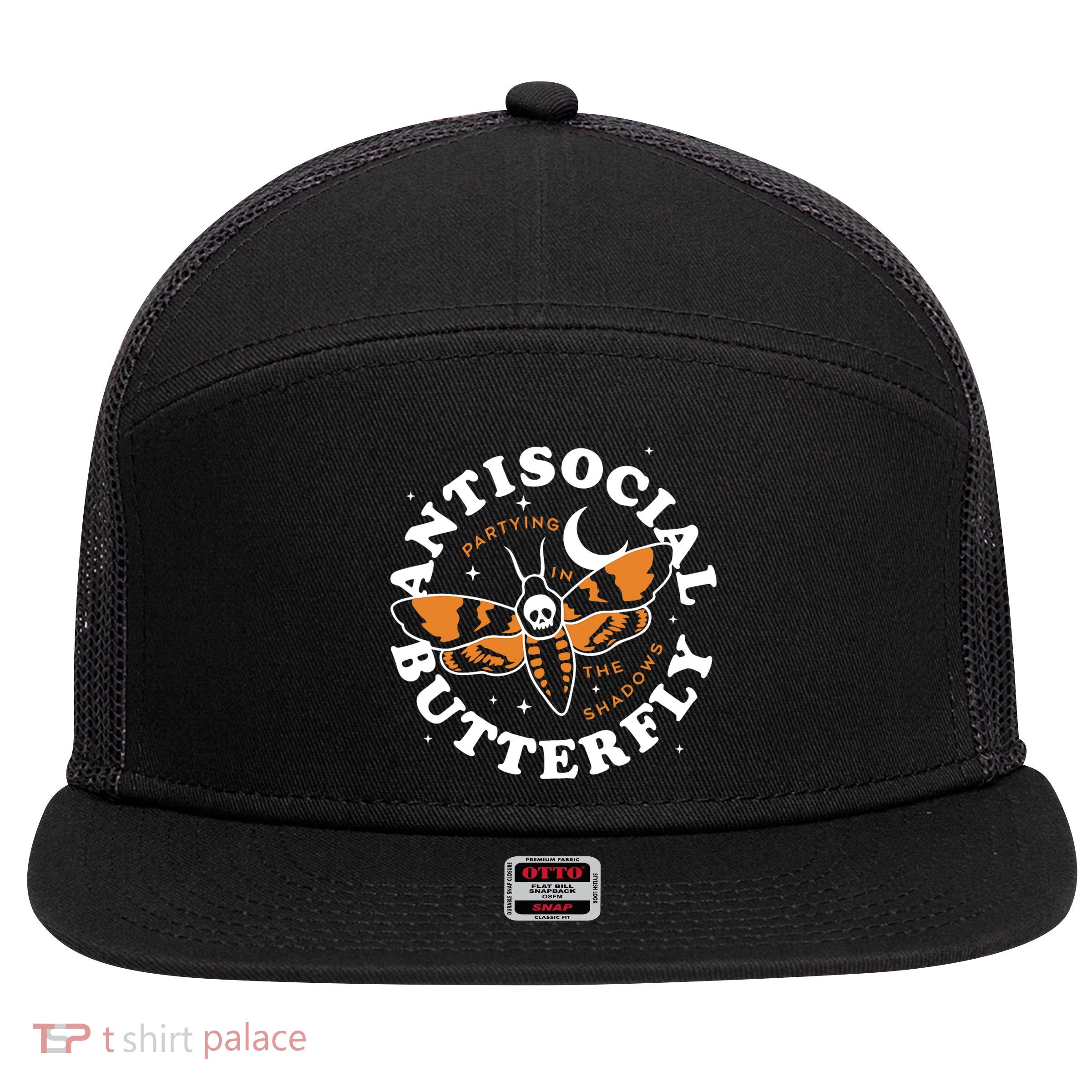 Antisocial Butterfly Partying In The Shadows Apparel 7 Panel Mesh Trucker Snapback Hat