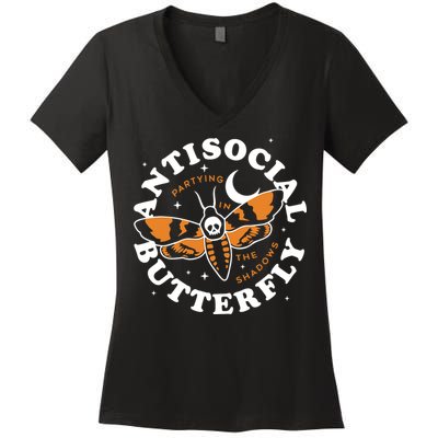 Antisocial Butterfly Partying In The Shadows Apparel Women's V-Neck T-Shirt
