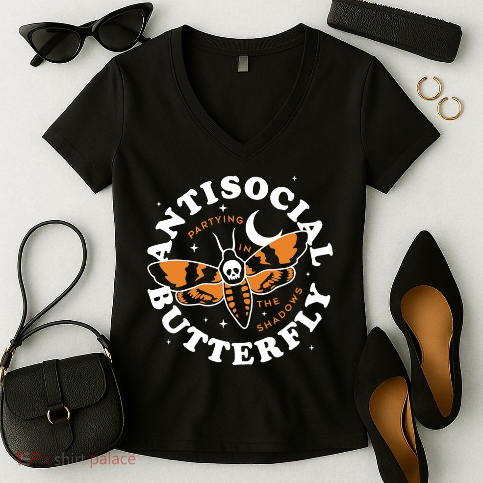Antisocial Butterfly Partying In The Shadows Apparel Women's V-Neck T-Shirt