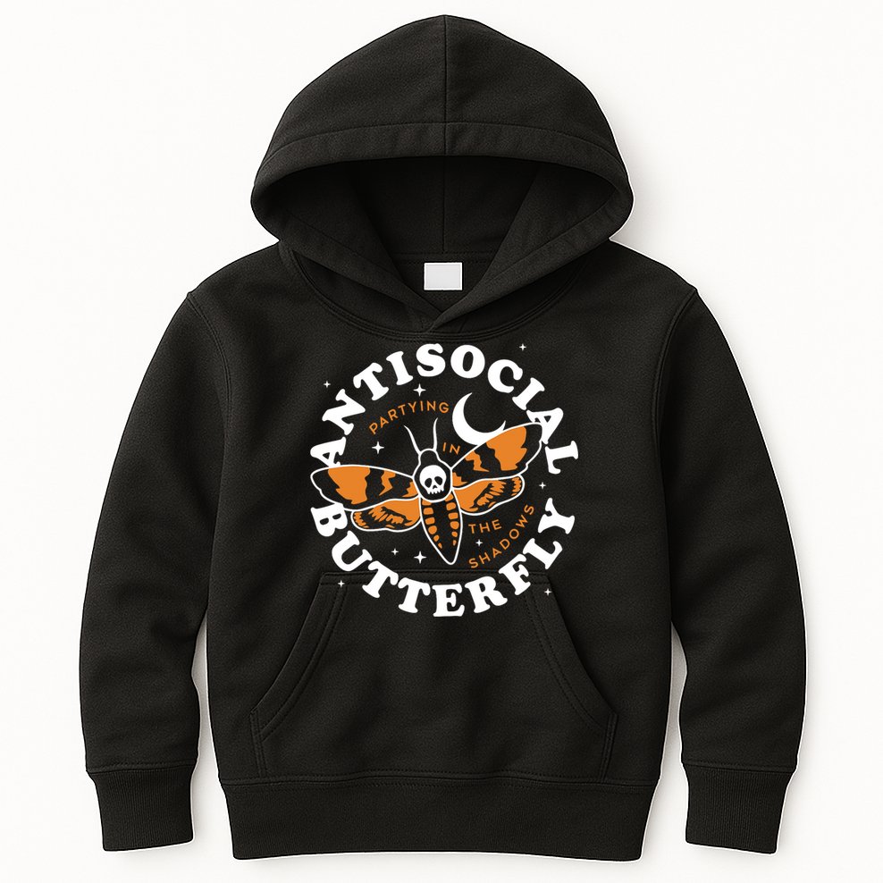 Antisocial Butterfly Partying In The Shadows Apparel Kids Hoodie