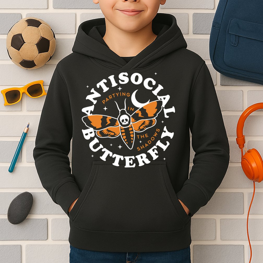 Antisocial Butterfly Partying In The Shadows Apparel Kids Hoodie