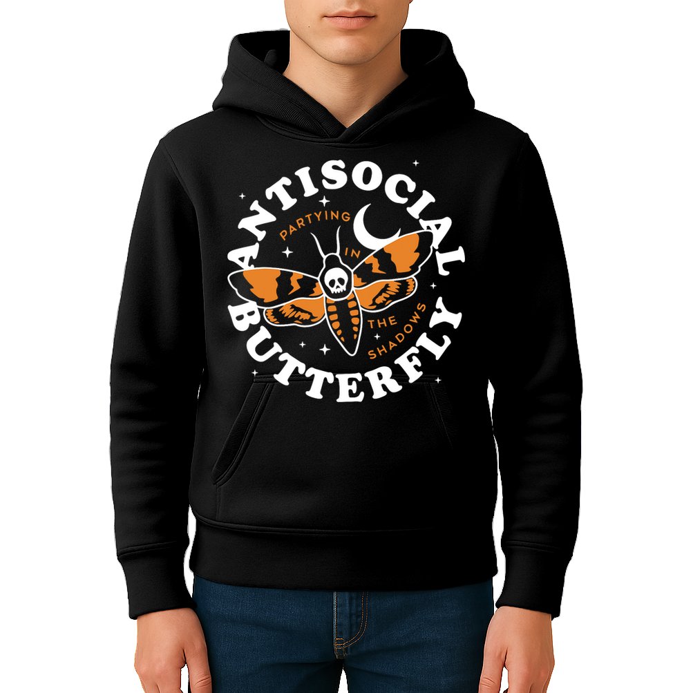 Antisocial Butterfly Partying In The Shadows Apparel Kids Hoodie