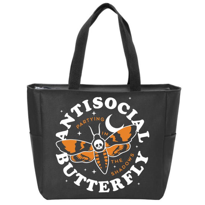Antisocial Butterfly Partying In The Shadows Apparel Zip Tote Bag