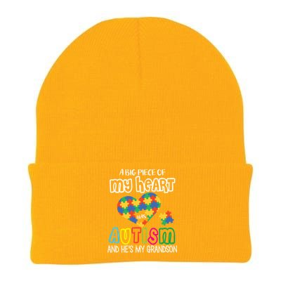 A Big Piece Of My Heart Has Autism Hes My Grandson Papa Nana Gift Knit Cap Winter Beanie