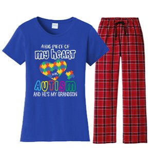 A Big Piece Of My Heart Has Autism Hes My Grandson Papa Nana Gift Women's Flannel Pajama Set