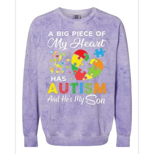 A Big Piece Of My Heart Has Autism And He's My Son Colorblast Crewneck Sweatshirt