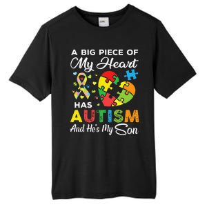 A Big Piece Of My Heart Has Autism And He's My Son Tall Fusion ChromaSoft Performance T-Shirt