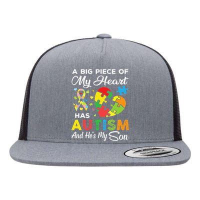 A Big Piece Of My Heart Has Autism And He's My Son Flat Bill Trucker Hat