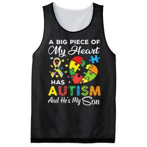 A Big Piece Of My Heart Has Autism And He's My Son Mesh Reversible Basketball Jersey Tank