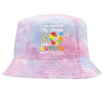 A Big Piece Of My Heart Has Autism And He's My Son Tie-Dyed Bucket Hat