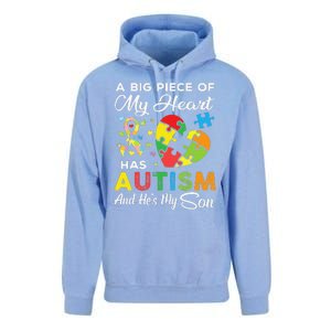 A Big Piece Of My Heart Has Autism And He's My Son Unisex Surf Hoodie