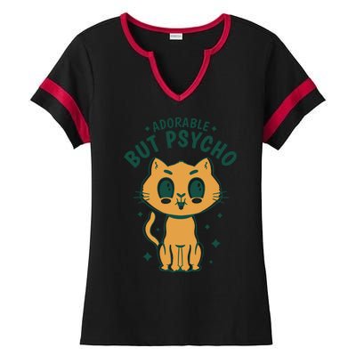 Adorable But Psycho Funny Cat Ladies Halftime Notch Neck Tee