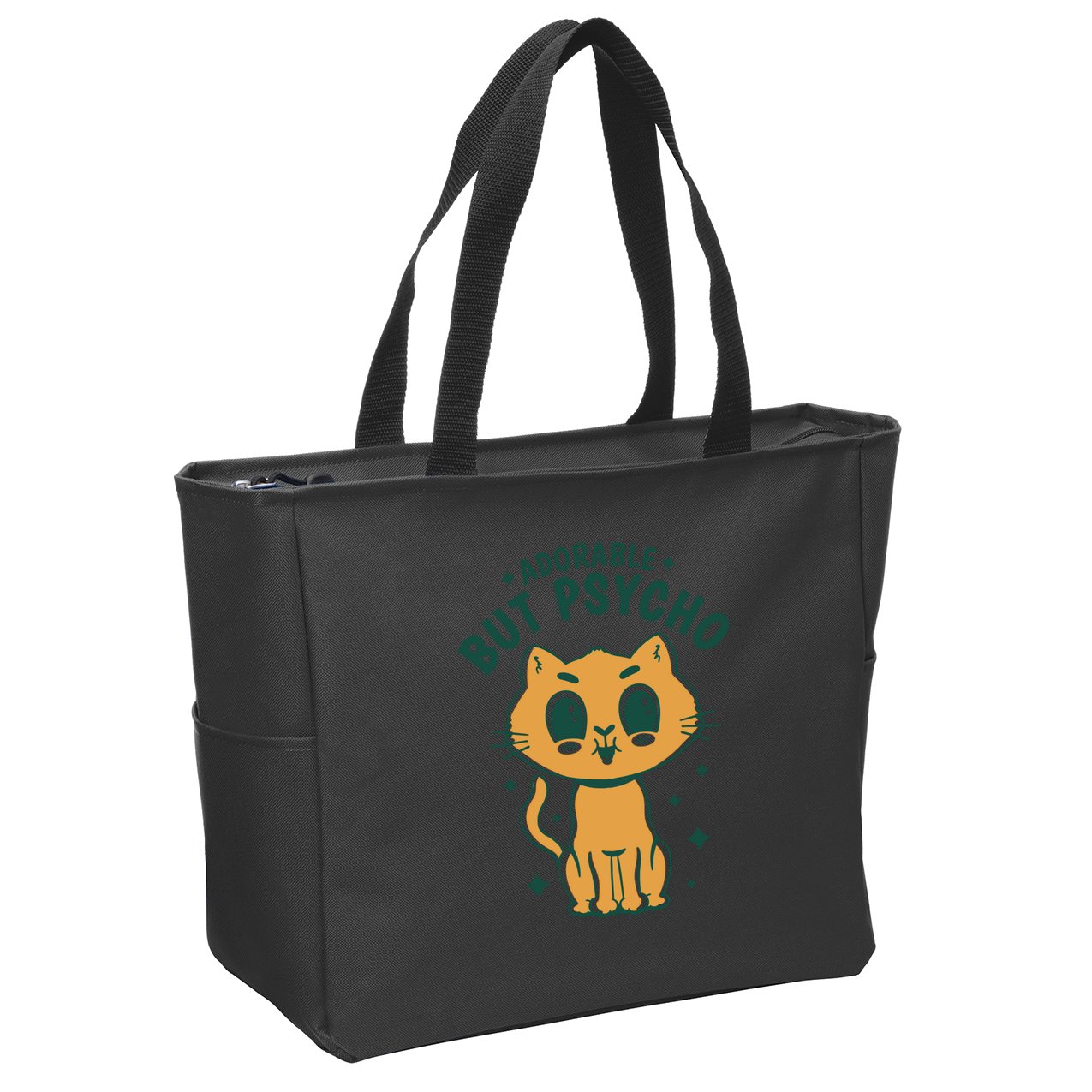 Adorable But Psycho Funny Cat Zip Tote Bag