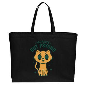 Adorable But Psycho Funny Cat Cotton Canvas Jumbo Tote