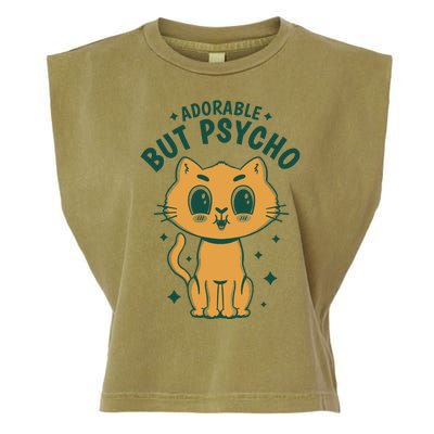 Adorable But Psycho Funny Cat Garment-Dyed Women's Muscle Tee