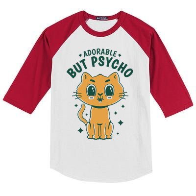 Adorable But Psycho Funny Cat Kids Colorblock Raglan Jersey