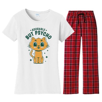 Adorable But Psycho Funny Cat Women's Flannel Pajama Set