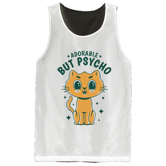 Adorable But Psycho Funny Cat Mesh Reversible Basketball Jersey Tank