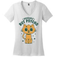 Adorable But Psycho Funny Cat Women's V-Neck T-Shirt