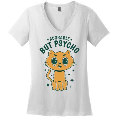 Adorable But Psycho Funny Cat Women's V-Neck T-Shirt