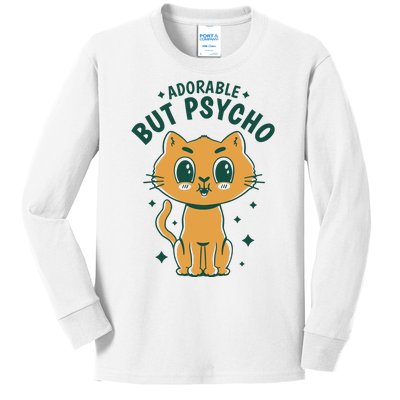 Adorable But Psycho Funny Cat Kids Long Sleeve Shirt