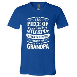 A Big Piece Of My Heart Lives In Heaven And He Is My Grandpa Cool Gift V-Neck T-Shirt