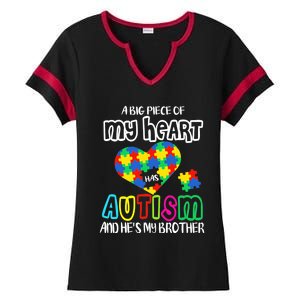 A Big Piece Of My Heart Has Autism And He's My Brother Ladies Halftime Notch Neck Tee