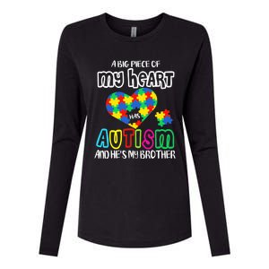 A Big Piece Of My Heart Has Autism And He's My Brother Womens Cotton Relaxed Long Sleeve T-Shirt