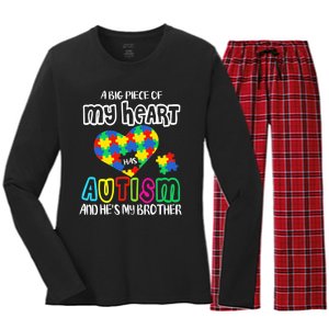 A Big Piece Of My Heart Has Autism And He's My Brother Women's Long Sleeve Flannel Pajama Set 