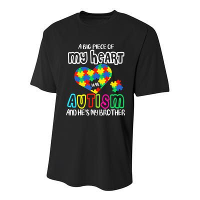 A Big Piece Of My Heart Has Autism And He's My Brother Youth Performance Sprint T-Shirt