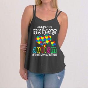 A Big Piece Of My Heart Has Autism And He's My Brother Women's Strappy Tank