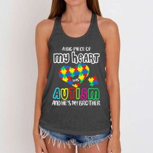 A Big Piece Of My Heart Has Autism And He's My Brother Women's Knotted Racerback Tank