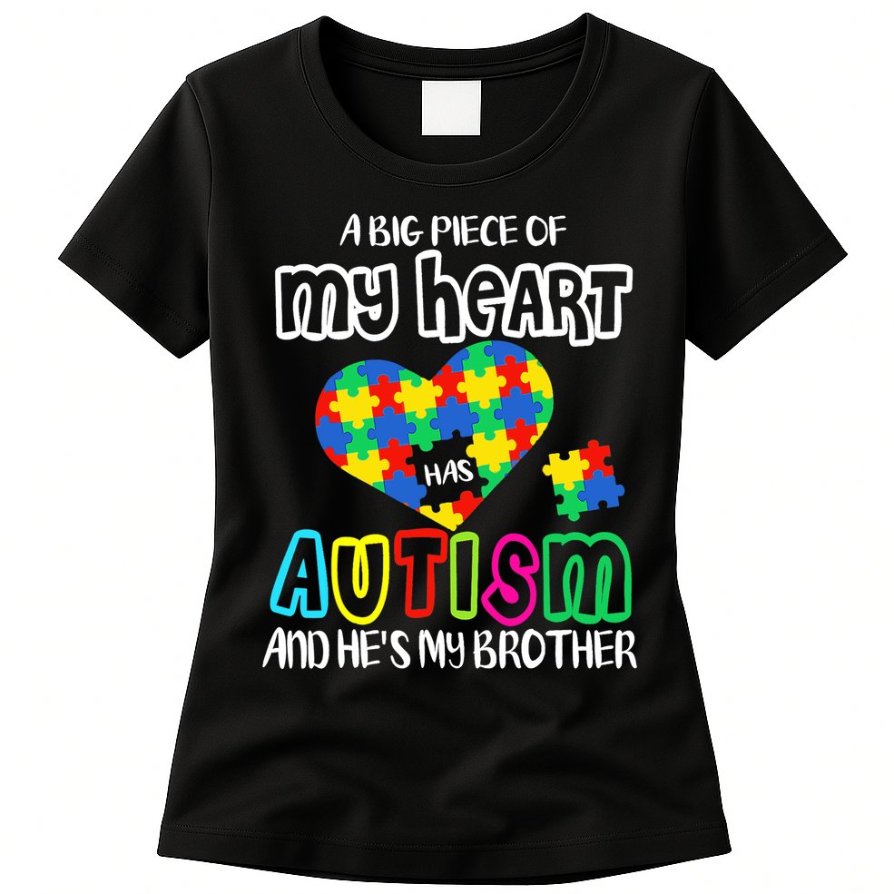 A Big Piece Of My Heart Has Autism And He's My Brother Womens T-Shirt