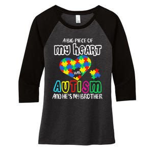 A Big Piece Of My Heart Has Autism And He's My Brother Women's Tri-Blend 3/4-Sleeve Raglan Shirt