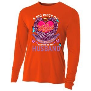 A Big Piece Of My Heart Lives In Heaven And He Is My Husband Cute Gift Cooling Performance Long Sleeve Crew