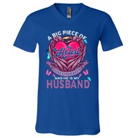 A Big Piece Of My Heart Lives In Heaven And He Is My Husband Cute Gift V-Neck T-Shirt